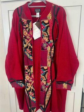 KOOS of Course 3X New With Tickets  Red Open-Front Floral Patchwork Cardigan